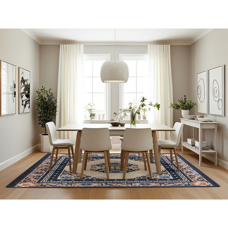 Tapis traditionnel bleu / beige Fuse, Rectangle 7 pi x 10 pi