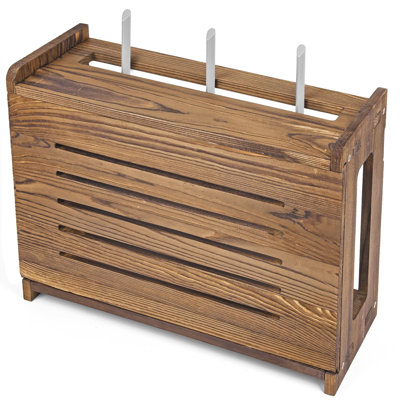 Wooden Router Shelf Wall Mount Wifi Router Storage Box Modem Cable Router Cover Organized Power Strip Cable Management Hider Rack