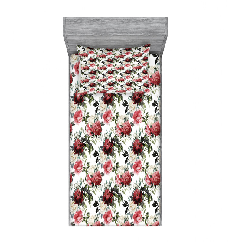 Microfiber Floral Sheet Set, Twin XL Sheet Set with Fitted Sheet
