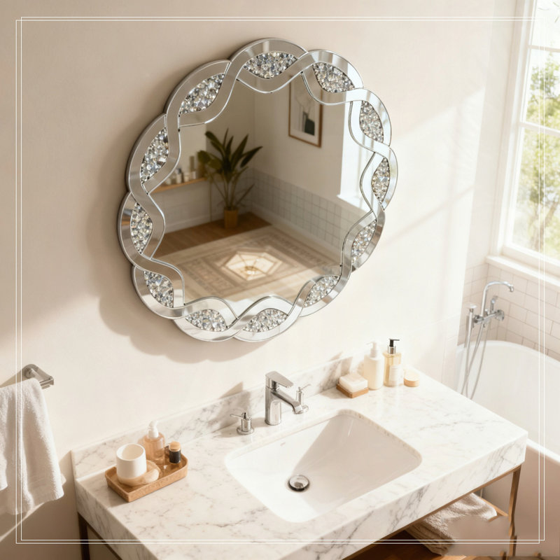 31.5 InchSilver Crush Diamond Round Wall Mirror