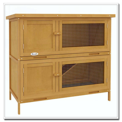 PawHut Wooden Bunny Rabbit Hutch, Small Animal Habitat with Ramp, Removable Tray & Weatherproof Roof, Indoor/Outdoor, Yellow