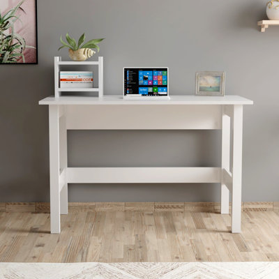 Bureau d'étude moderne avec option de fixation murale, blanc, 47,2 po x 30,2 po x 23,6 po | 100% panneau de particules enduit de mélamine, épaisseur: 0,7 pouce | Nombreuses tablettes pour un espace de travail organisé, design élégant et fonctionnel