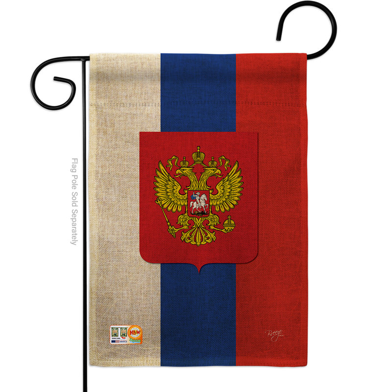 Drapeau de jardin à 2 côtés 5 pi 5 po x 1 pi. russie de la nationalite the world en toile jute