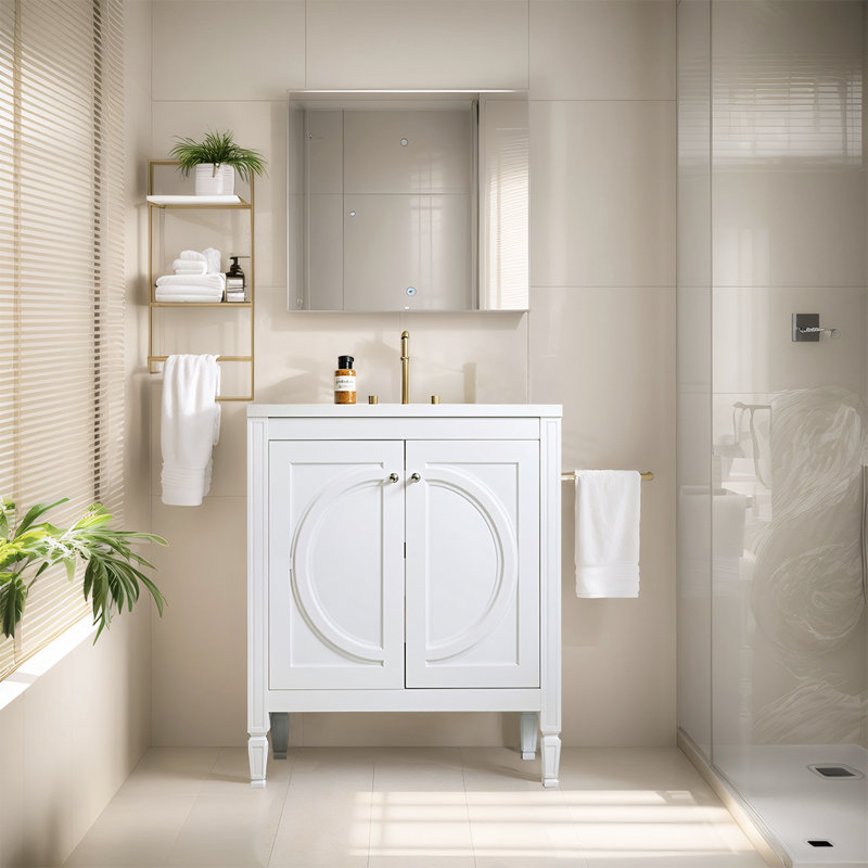 Meuble-lavabo blanc 30 po avec lavabo en céramique et tablette réglable