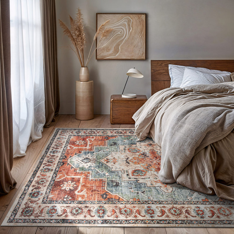 Transitional Medallion Washable Non Slip Area Rug, Rectangle 7'10" x 10'