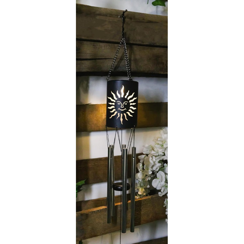 Belenos Sun God Cylindrical Steel Metal Filigree Hanging Solar Wind Chime
