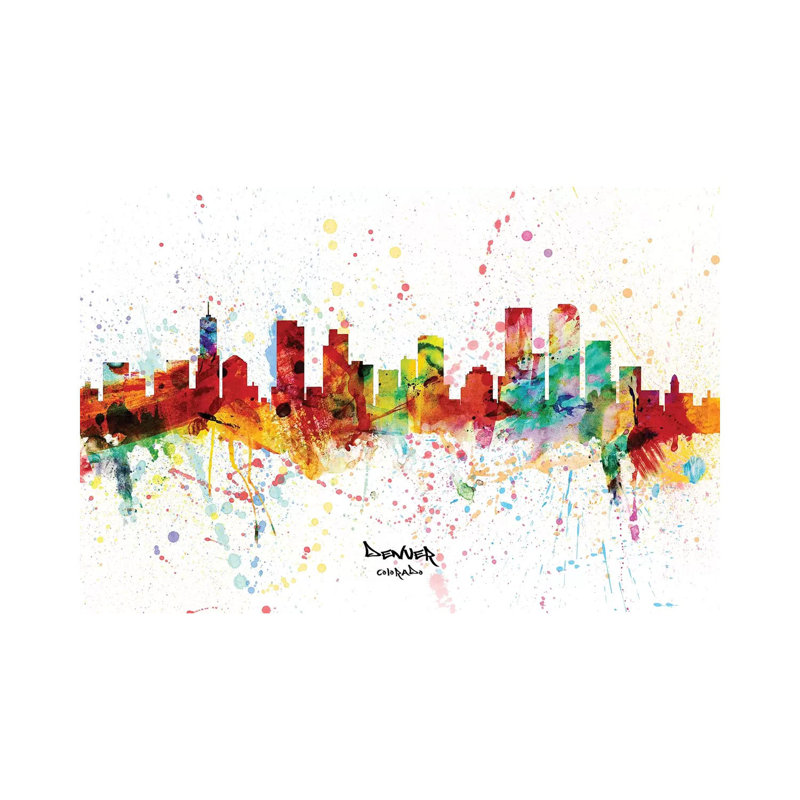 Denver Colorado Skyline Splash by Michael Tompsett - Wrapped Canvas Print, 30.48cm H x 30.48cm W