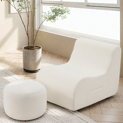 Fauteuil à billes Ecotouge, fauteuil à billes ergonomique avec repose-pieds, canapé confortable pour adultes, fauteuils à billes avec base antidérapante, chaise longue idéale pour le salon, jeux, lecture dans un dortoir (blanc)
