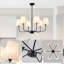 Lustre en métal 6 lumières Velora avec abat-jour en lin blanc-129361257