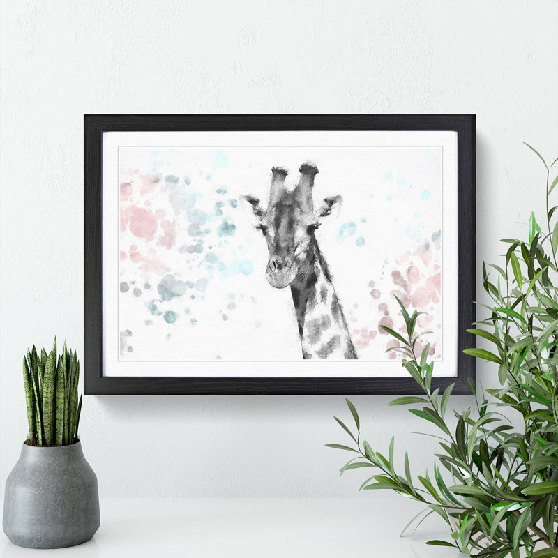 Giraffe with Paint Splashes - Picture Frame Graphic Art Print, Black Framed, 45cm H x 63cm W x 2cm D