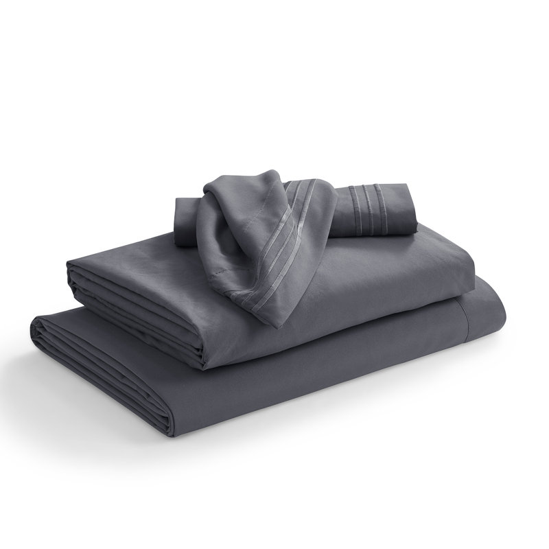 1800 Series Double-Brushed Microfiber Hypoallergenic Sheet Set, Charcoal Gray, Split King Sheet Set with 2 Pillowcases