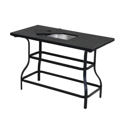 E-Coating Embossed Metal Frame Black Rectangular Bar Table With Built-in Ice Bucket