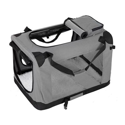 Cage pliable pour chien 36 pouces, cage de voyage portable pour grands chiens, chenil pliable pour animaux avec fenêtres en filet à 4 portes pour l'intérieur et l'extérieur, gris