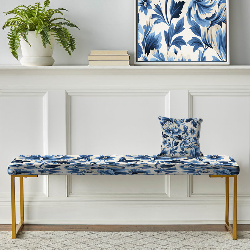 Nordic Damask Peony Simplicity I - Banc rembourré floral doré