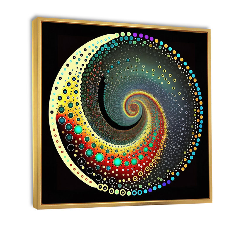 «Iridiscdent Pointillism Spiral Retro Rainbow I», reproduction sur toile, H 36 po x l 36 po x P 1,5 po, Cadre flottant doré