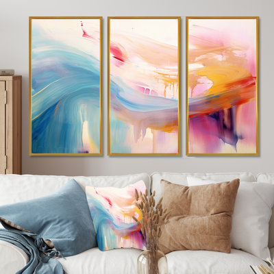 «Vibrant Waves Miami Sunset II - Abstract Modern Waves», ensemble de reproduction d'art mural