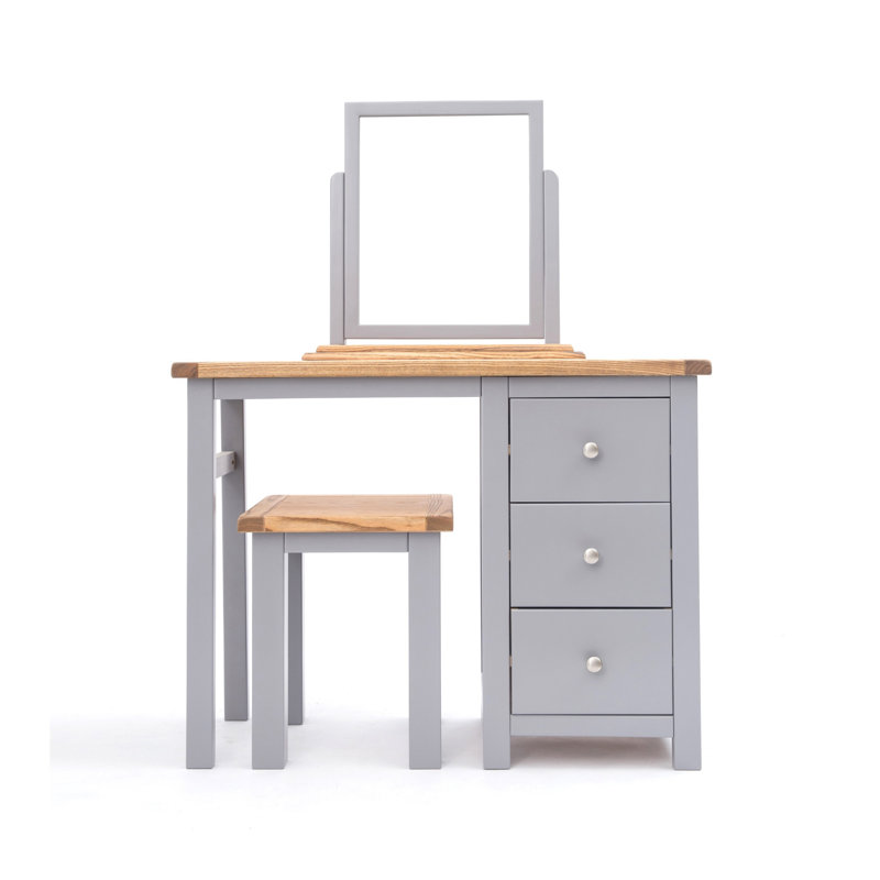 Mielke Dressing Table with Mirror, Natural/Grey/Chrome