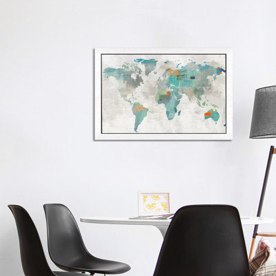 Blue Map by Aimee Wilson - Floater Frame Print on Canvas