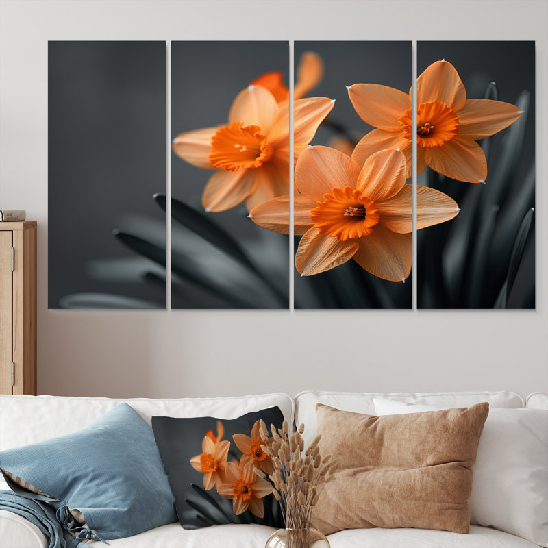 Monochromes tournesol sourire jonquilles I - ensemble d'art mural jonquilles, H 32 po x l 64 po