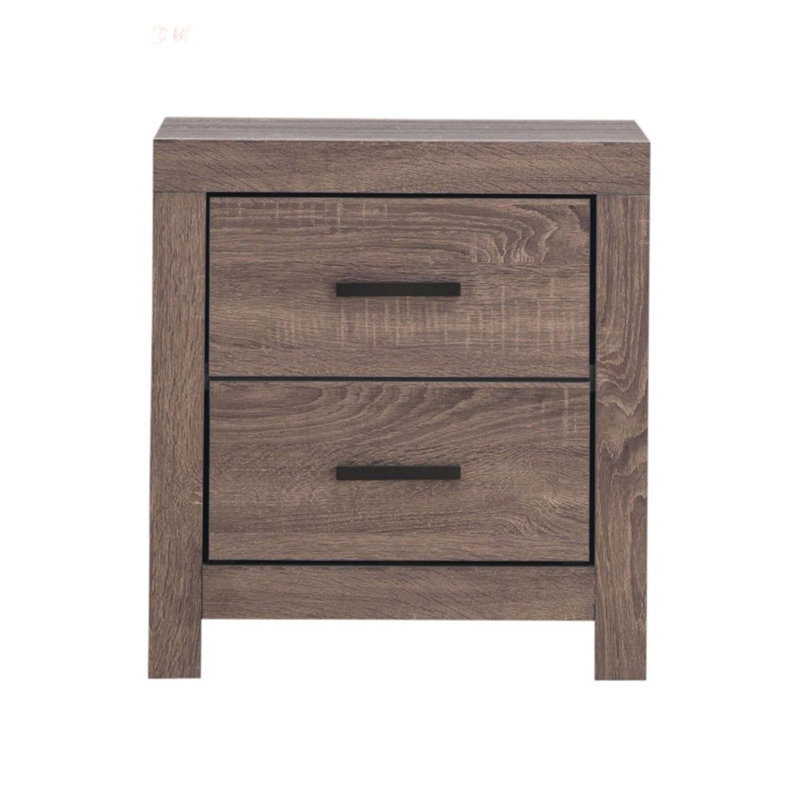 Rustic Barrel Oak Finish 2-Drawer Nightstand With Dark Bronze Pulls, Easy To Maintain And Stylish For Any Bedroom, Brown Oak