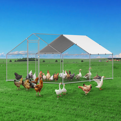 Metal Chicken Coop Walk-in Chicken Run with Cover Spire Roof