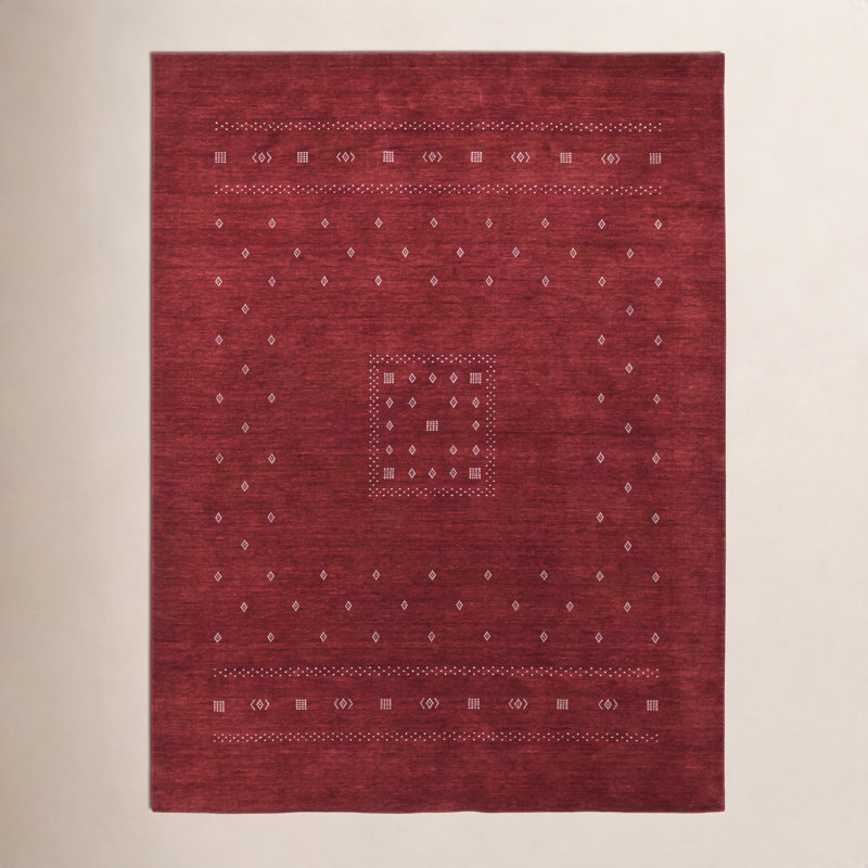Simi Hand Knotted Cotton/Wool Southwestern Area Rug, Red, Rectangle 9' x 12'