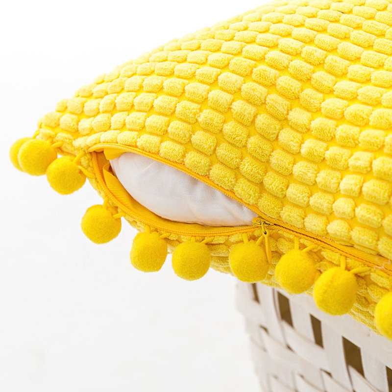 Buda Pom-poms Throw Pillow, Light Yellow, Pillow Cover & Insert