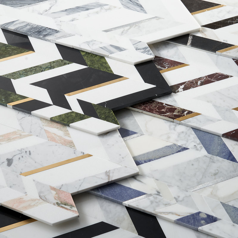 Tyra 11.81 in. x 18.89 in. Polished Marble and Brass Wall Mosaic Tile (1.55 Sq. Ft. / Each), Saint Laurent