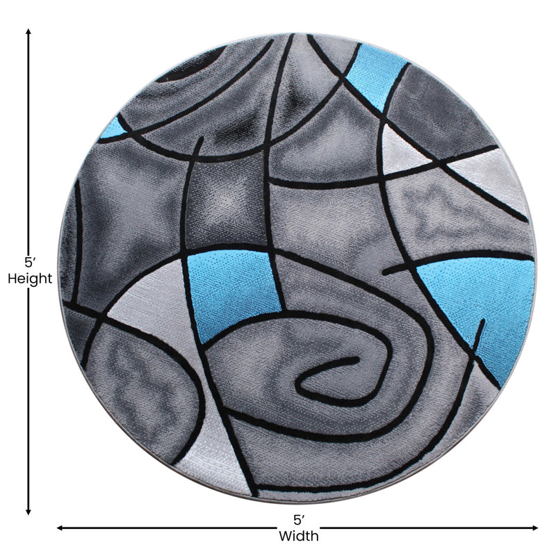 Sioar Blue/Gray Abstract Design Accent Area Rug, Round 5'