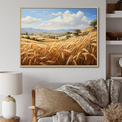 Wheatfield On A Summers Day Rural Farmland - Meadow Canvas Wall Art