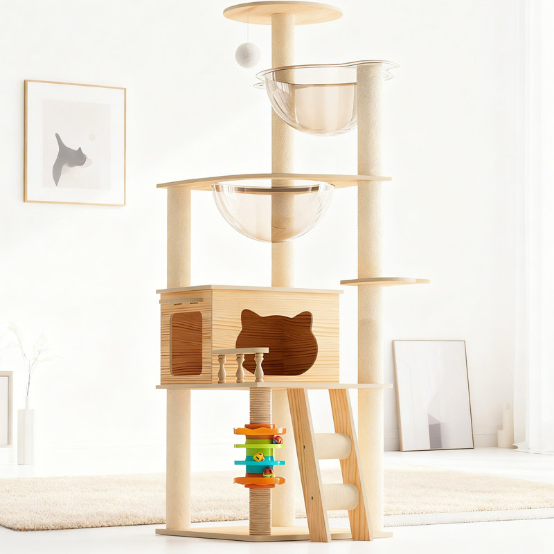 Tour pour arbre à chat 59 po moderne avec structure, poteaux à griffer et acrylique pour chats