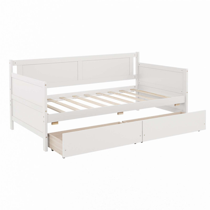 Twin Size Pine Wood Daybed with two Storage Drawers, White