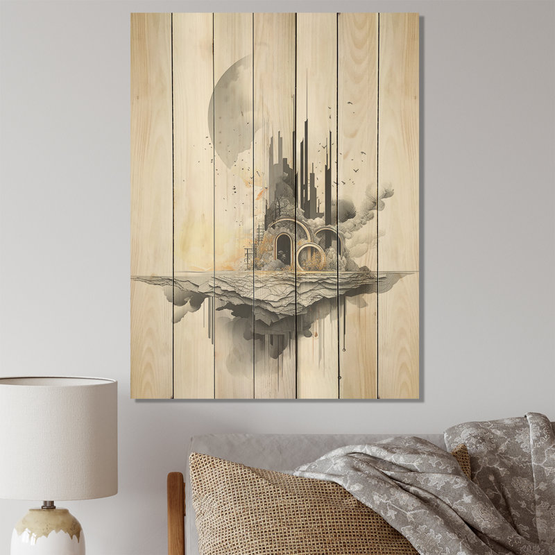 Mirage monochrome Lansdcape I - Paysage abstrait sur bois, H 40 po x l 30 po