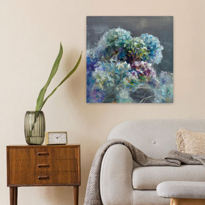 Contemporary Abstract Hydrangea Dark With Blue Florals Art