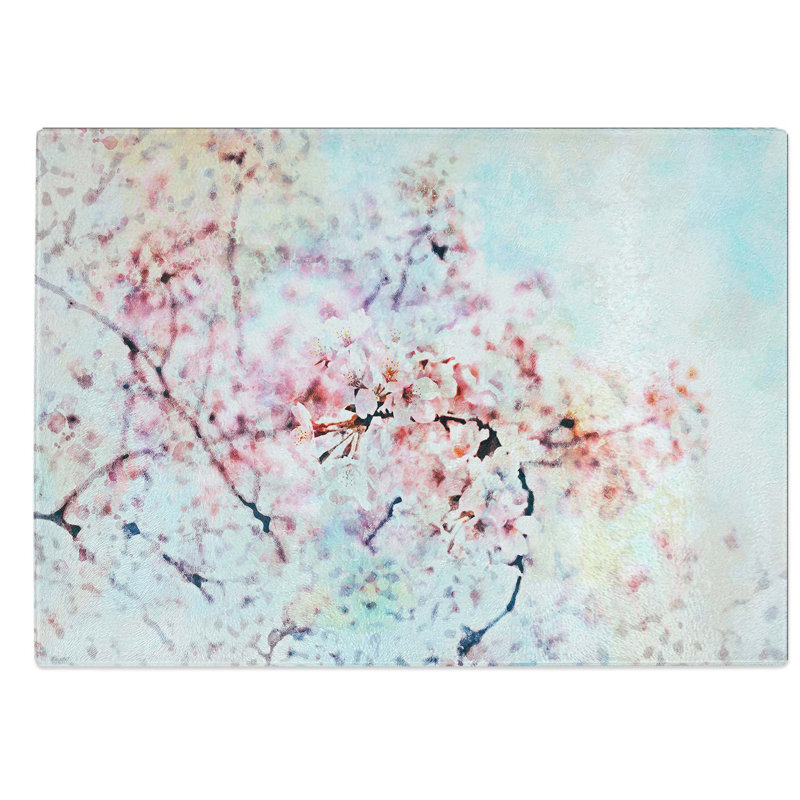 Glass Japanese Cherry Tree in Pink in Abstract Chopping Board, 39 cm W x 28.5 cm L
