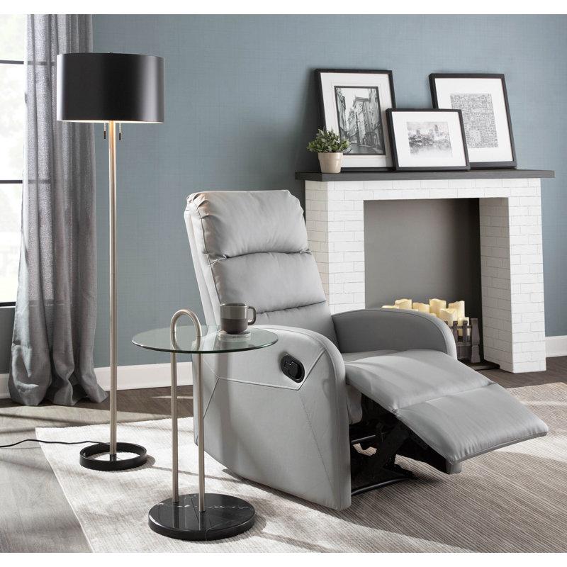 Vadys Faux Leather Recliner, Light Gray Faux Leather