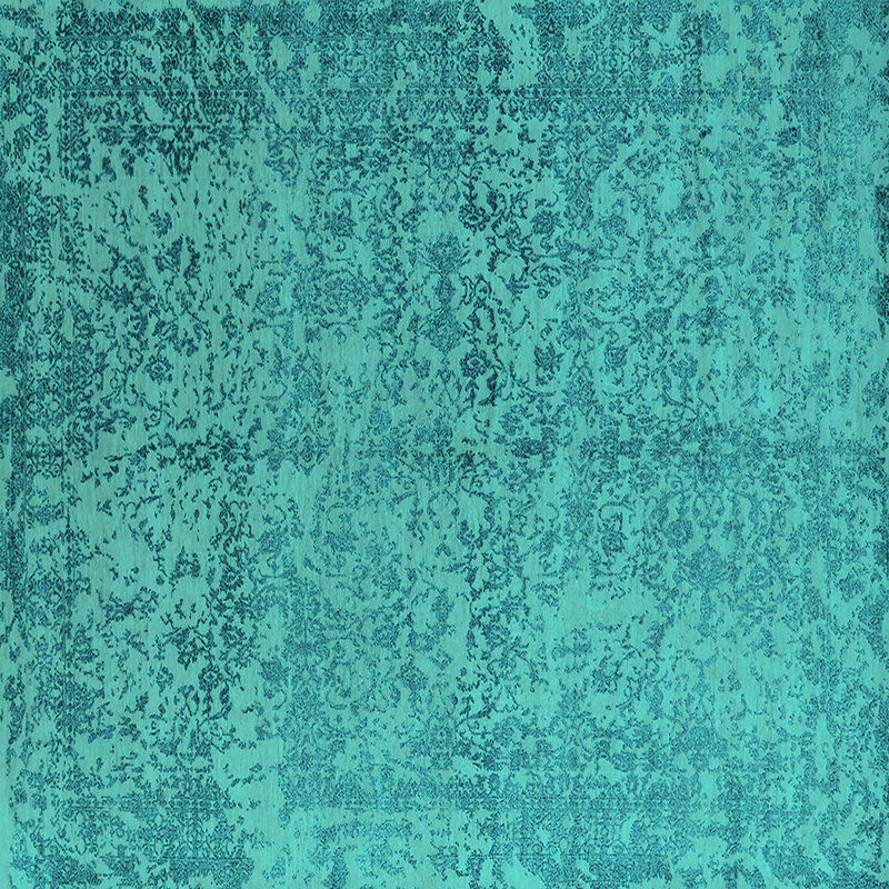 Tapis oriental en chenille tissé à la machine Mikhaila en bleu sarcelle / bleu, Carré 7 pi