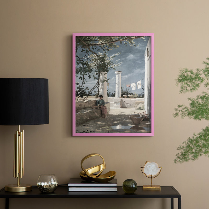 «Vintage Landscape Cxxi», reproduction encadrée - bois massif, Rose, H 11 po x l 9 po