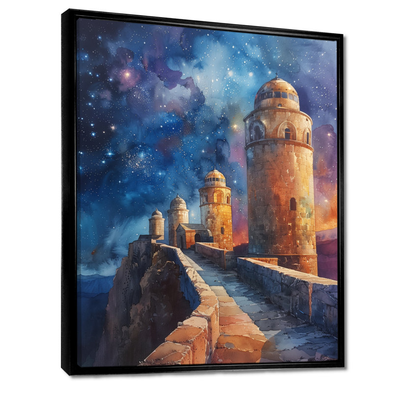 Bleu, jaune, étoile, sanctuaire, observatoire, art mural, Toile avec cadre flottant noir, H 12 po x l 20 po x P 1 po