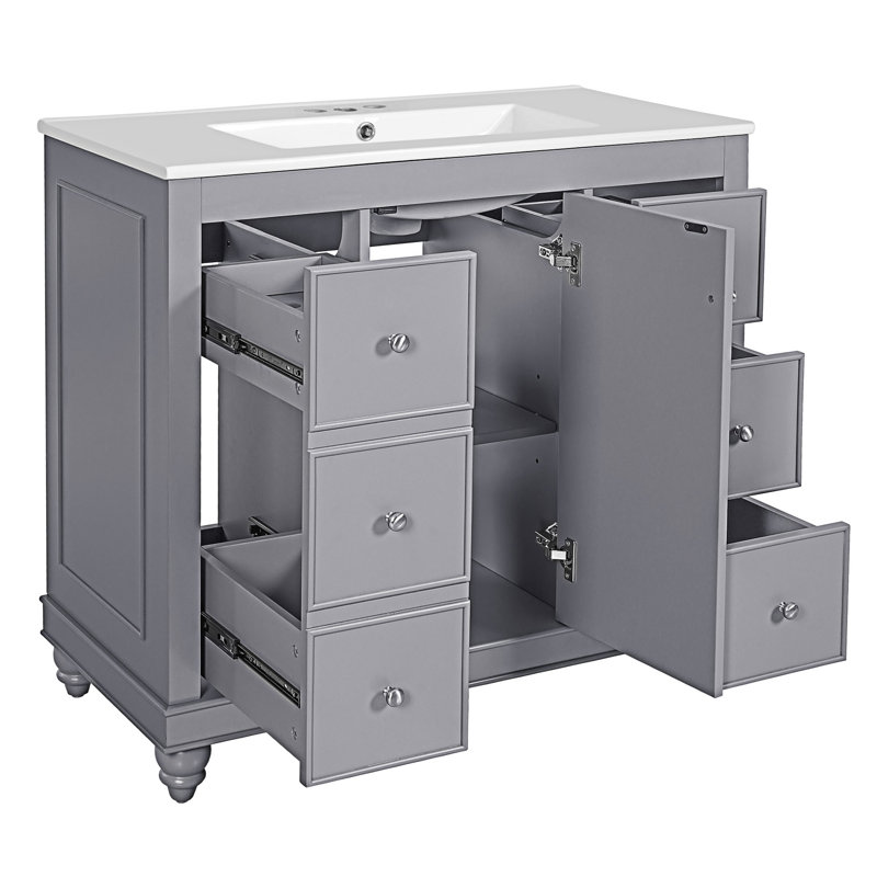 Bathroom Vanity With Ceramic Sink Combo, Gray