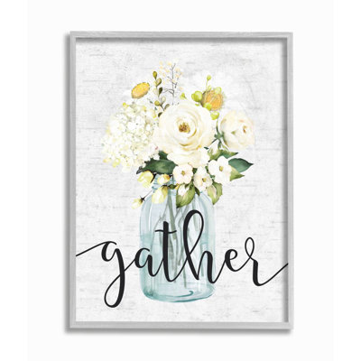 " Gather Phrase White Spring Bouquet Homey Sentiment " by Lettered And Lined