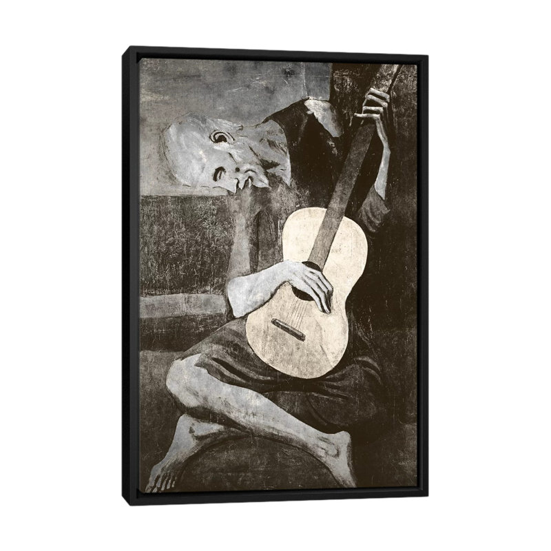 «The Old Guitarist IV», reproduction d'art sur toile tendue, Toile avec cadre flottant noir, Pas de tapis