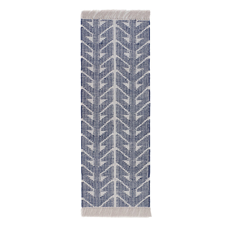 Up And Down Geometric Area Rug in Blue/Ivory, Runner 2'6" x 7'