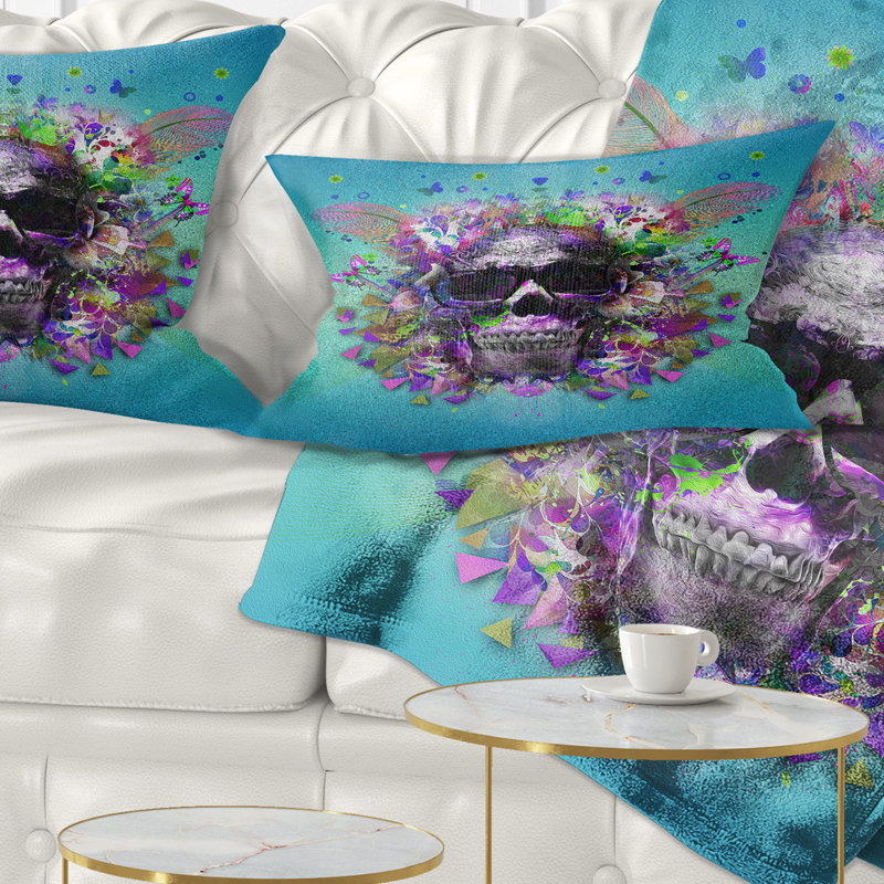  Coussin lombaire à crâne abstrait avec lunettes et papillons
