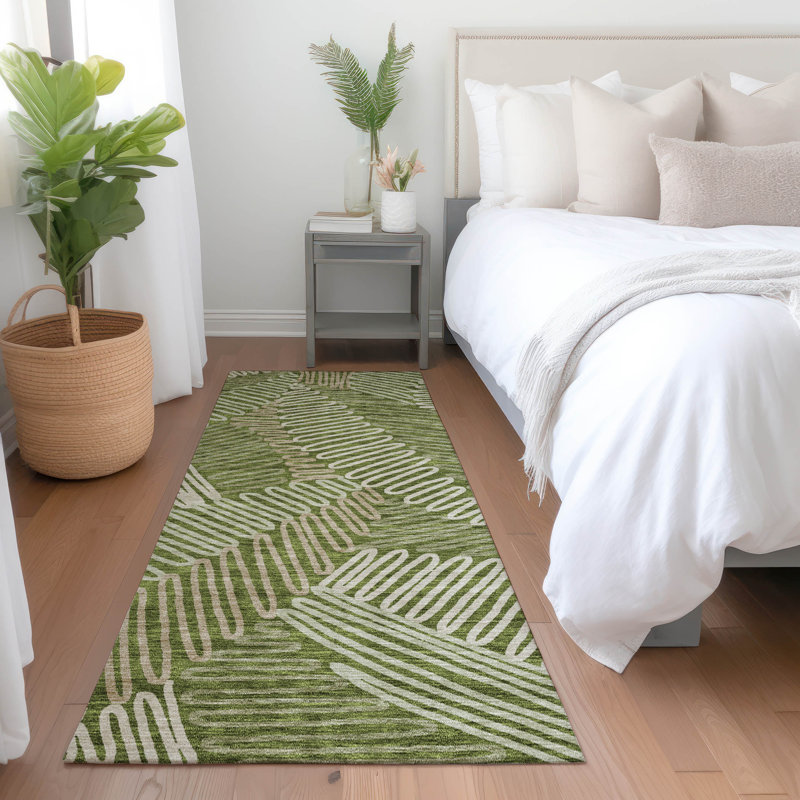Tapis olive Prisco lavable à la machine de qualité supérieure, Tapis de couloir 2 pi 3 po x 7 pi 6 po
