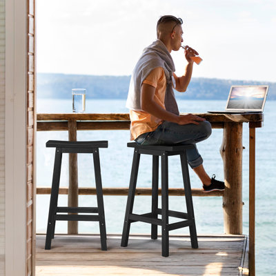 28.7 In. Solid Wood Outdoor Bar Stools Set Of 2 by Winston Porter