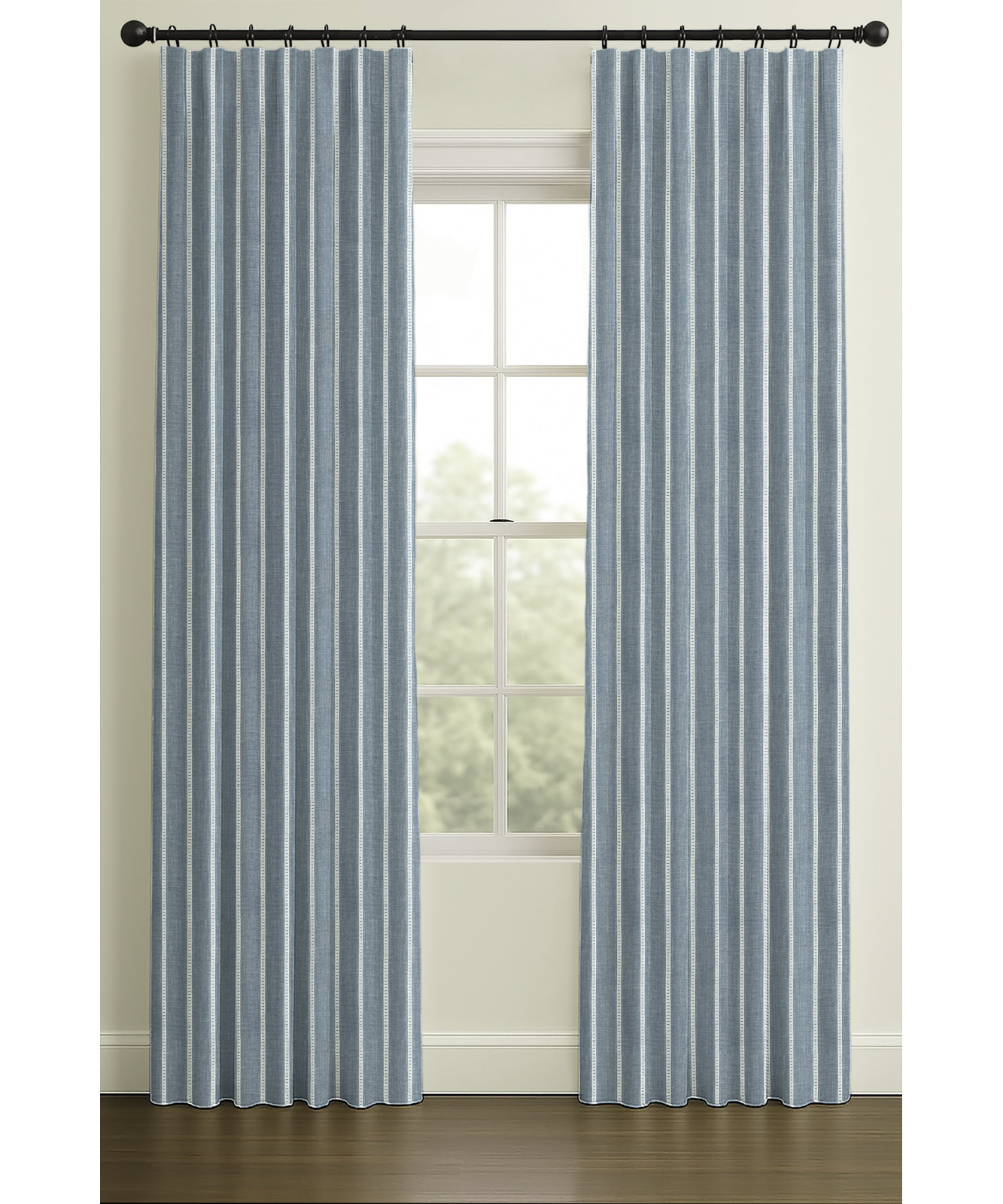 Merritt Jacquard Stripe Pleated Curtain, 33" W x 108" L, Pebble, Blackout Lining
