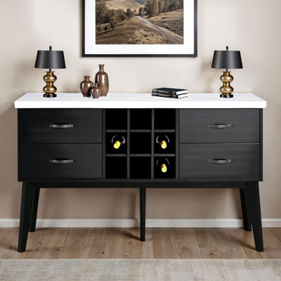 Lenny 60" Genuine Marble Top Server With Drawers And Wine Storage