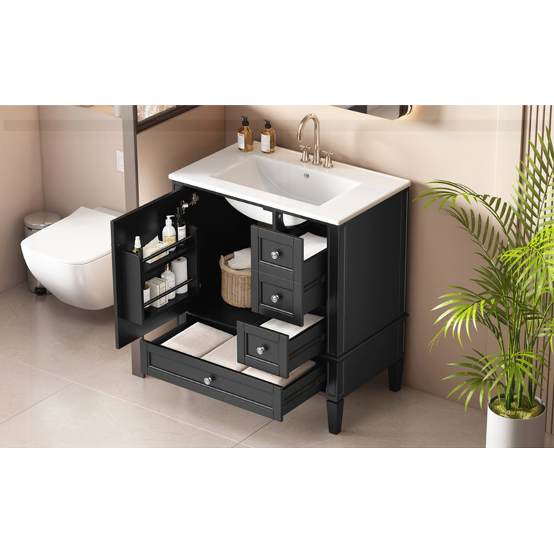 Meuble-lavabo 30 po avec lavabo en céramique, Noir