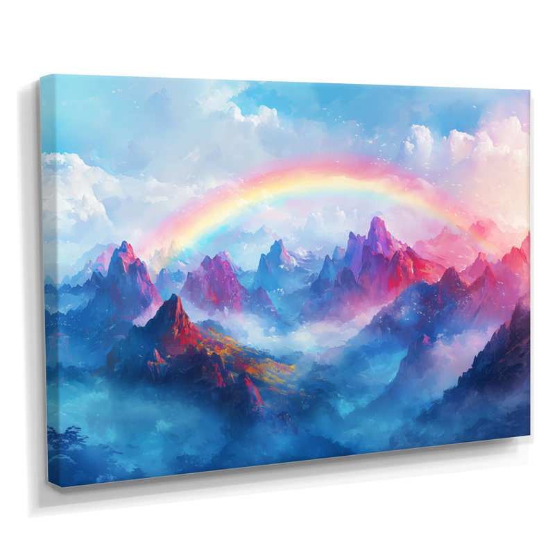 Arc-en-ciel au-dessus des montagnes - art mural arc-en-ciel, H 12 po x l 20 po, Toile tendue
